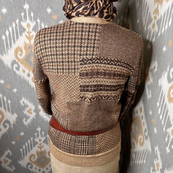 Ralph Lauren Collection ~ Fall Tan Multi Patchwork Linen-Blend Cardigan - Picture 4 of 17
